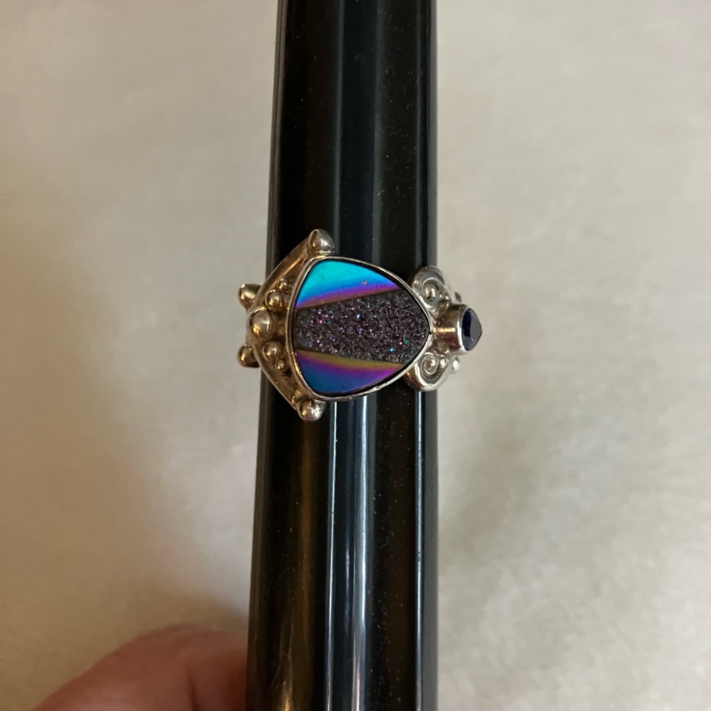 Sterling Silver Titanium Drusy 7.5 Ring - image 2